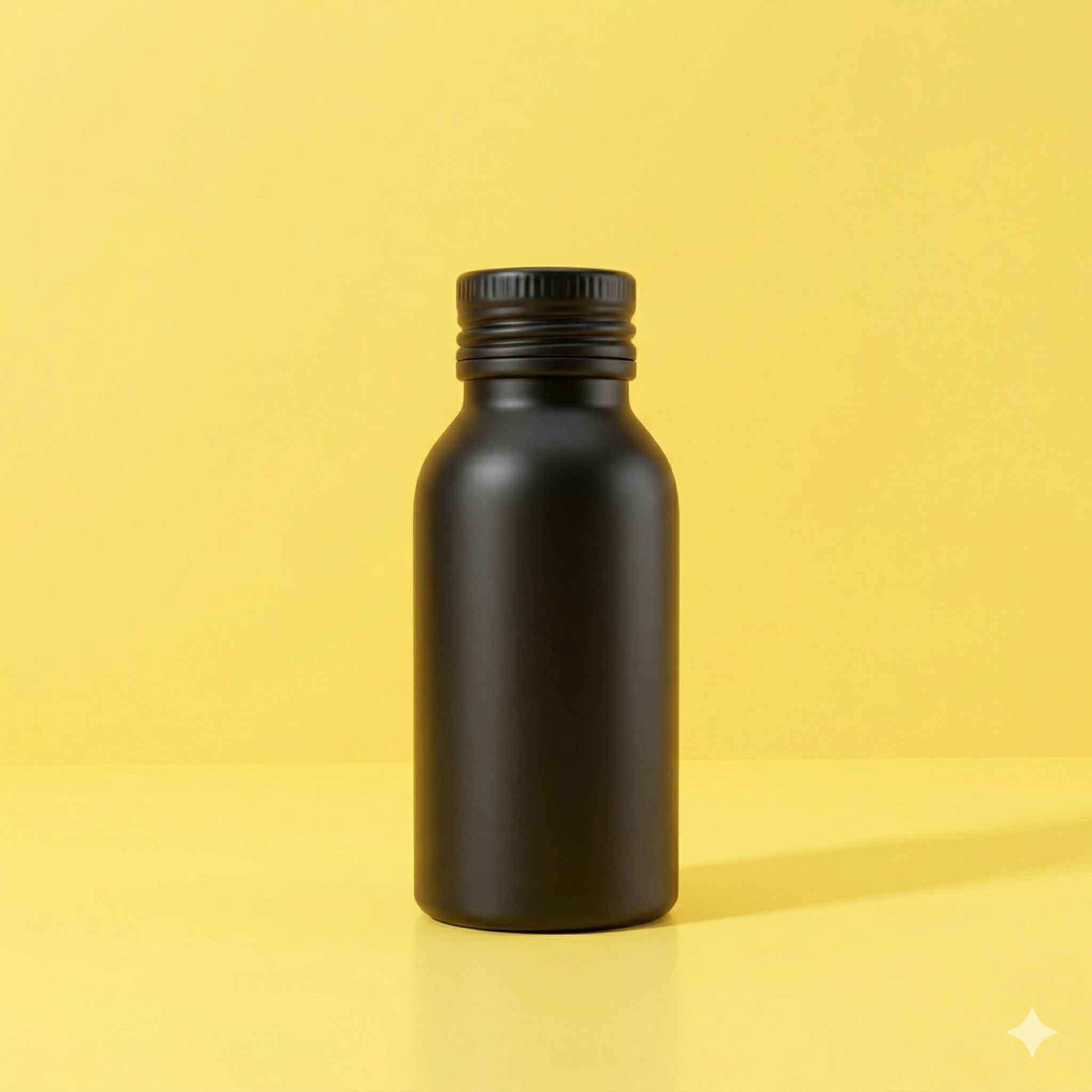 Black gloss bottle on a yellow background
