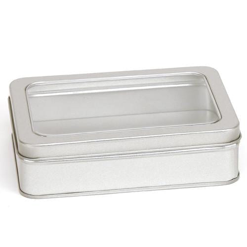 Silver Large Rectangular Step Lid Tin with Either Solid or Clear Lid T2340W - Tinware Direct